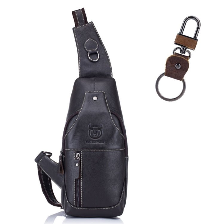 BULL CAPTAIN 019 Retro Men Leather Crossbody Shoulder Bag First - Layer Cowhide Chest Bag, Colour: Black + Buckle - British D'sire