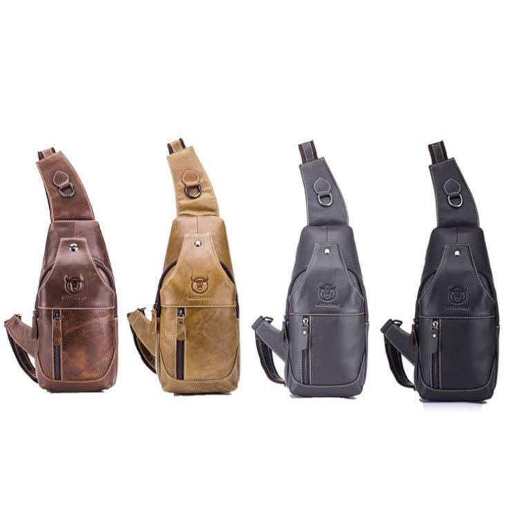 BULL CAPTAIN 019 Retro Men Leather Crossbody Shoulder Bag First - Layer Cowhide Chest Bag, Colour: Chestnut Brown - British D'sire