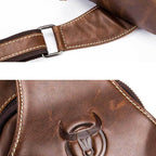 BULL CAPTAIN 019 Retro Men Leather Crossbody Shoulder Bag First - Layer Cowhide Chest Bag, Colour: Chestnut Brown - British D'sire