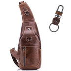 BULL CAPTAIN 019 Retro Men Leather Crossbody Shoulder Bag First - Layer Cowhide Chest Bag, Colour: Chestnut Brown + Buckle - British D'sire