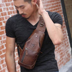 BULL CAPTAIN 019 Retro Men Leather Crossbody Shoulder Bag First - Layer Cowhide Chest Bag, Colour: Gray Brown - British D'sire