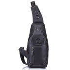 BULL CAPTAIN 019 Retro Men Leather Crossbody Shoulder Bag First - Layer Cowhide Chest Bag, Colour: Pure Black - British D'sire