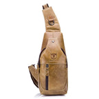 BULL CAPTAIN 019 Retro Men Leather Crossbody Shoulder Bag First - Layer Cowhide Chest Bag, Colour: Yellow Brown - British D'sire