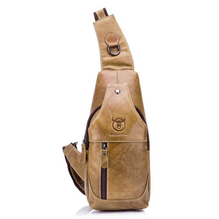 BULL CAPTAIN 019 Retro Men Leather Crossbody Shoulder Bag First - Layer Cowhide Chest Bag, Colour: Yellow Brown - British D'sire