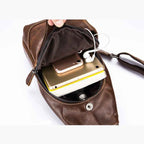 BULL CAPTAIN 019 Retro Men Leather Crossbody Shoulder Bag First - Layer Cowhide Chest Bag, Colour: Yellow Brown - British D'sire