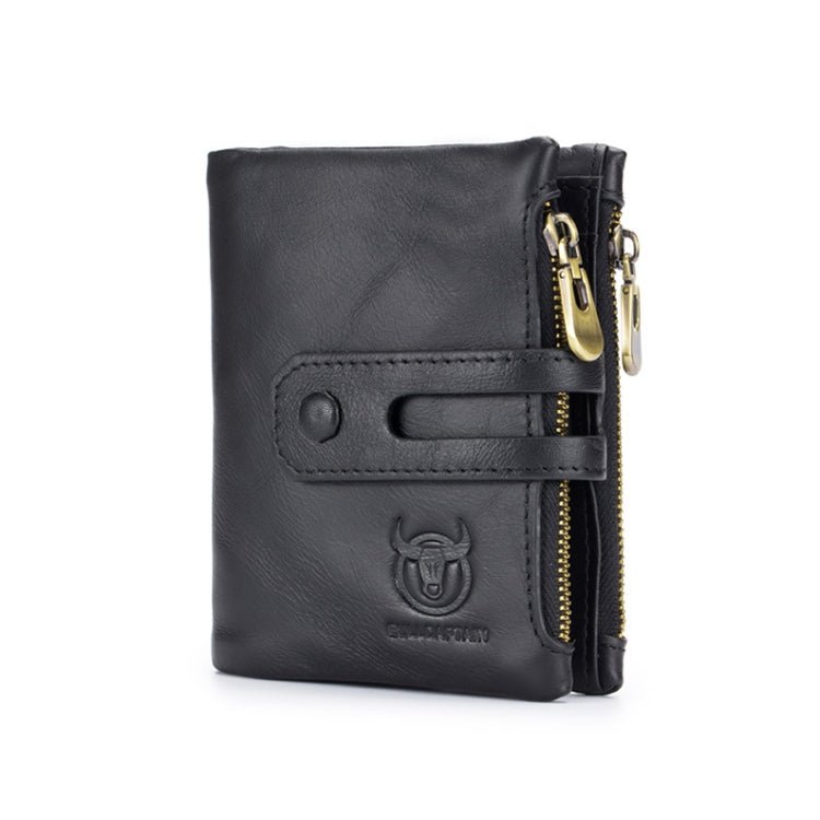BULL CAPTAIN 021 Leather Men Vertical Wallet Short Multi - Function Wallet(Black) - British D'sire Main image