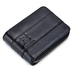BULL CAPTAIN 025 Leather First - Layer Cowhide Wallet Multi - Function Card Tap Wallet(Black) - British D'sire