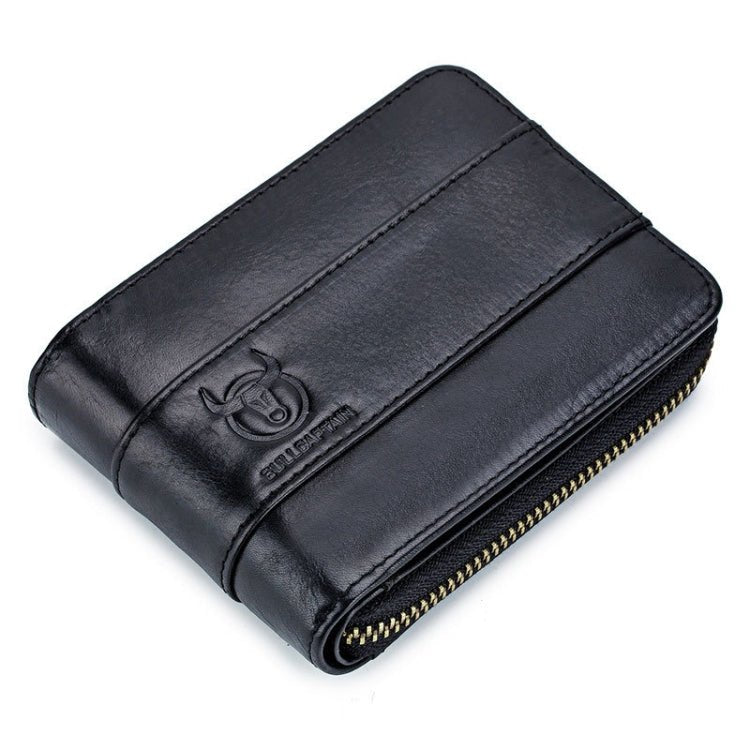 BULL CAPTAIN 025 Leather First - Layer Cowhide Wallet Multi - Function Card Tap Wallet(Black) - British D'sire