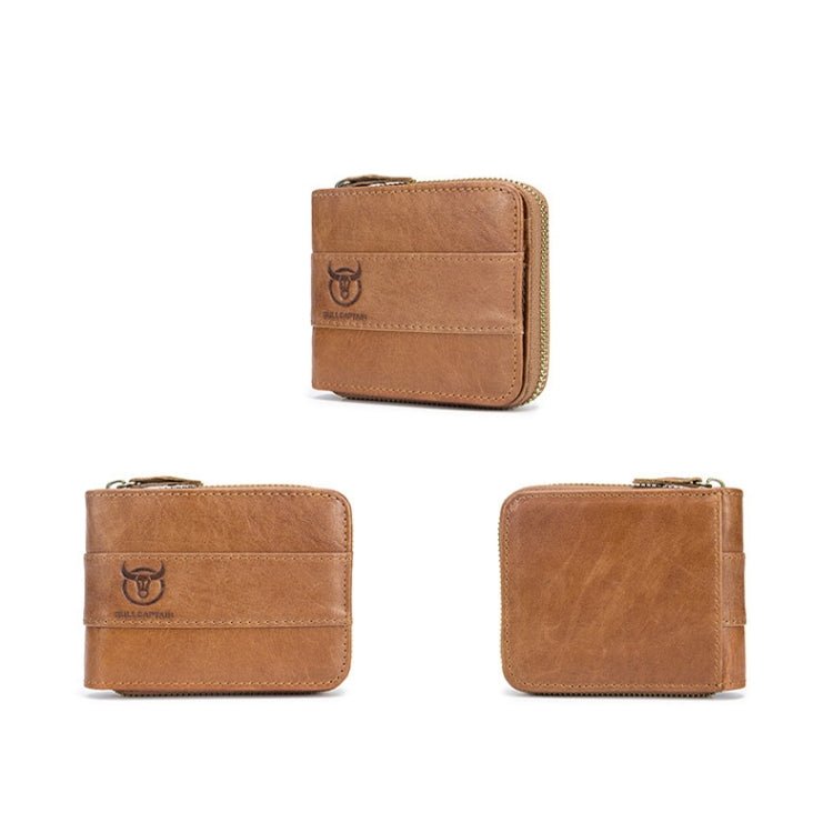 BULL CAPTAIN 025 Leather First - Layer Cowhide Wallet Multi - Function Card Tap Wallet(Yellow Brown) - British D'sire
