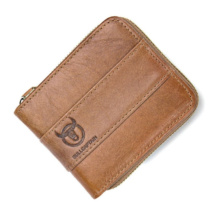 BULL CAPTAIN 025 Leather First - Layer Cowhide Wallet Multi - Function Card Tap Wallet(Yellow Brown) - British D'sire