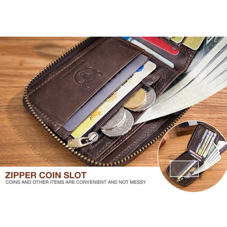 BULL CAPTAIN 025 Leather First - Layer Cowhide Wallet Multi - Function Card Tap Wallet(Yellow Brown) - British D'sire