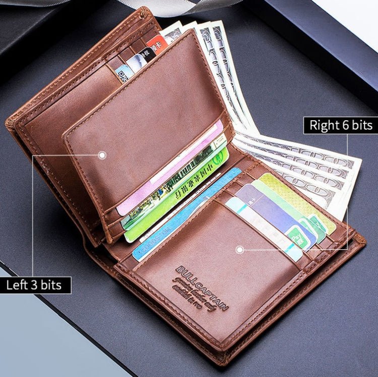 BULL CAPTAIN 027 Men Short Anti - Theft Wallet Leather Multi - Card Thicken Wallet, Colour: Black - British D'sire