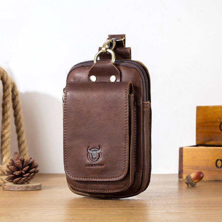 BULL CAPTAIN 028 Multi - Function Cattle Leather Waist Bag Magnetic Buckle Mobile Phone Belt Bag(Coffee) - British D'sire Main image