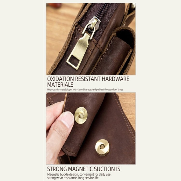 BULL CAPTAIN 028 Multi - Function Cattle Leather Waist Bag Magnetic Buckle Mobile Phone Belt Bag(Yellow Brown) - British D'sire