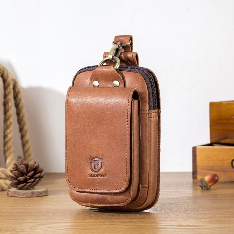 BULL CAPTAIN 028 Multi - Function Cattle Leather Waist Bag Magnetic Buckle Mobile Phone Belt Bag(Yellow Brown) - British D'sire Main image