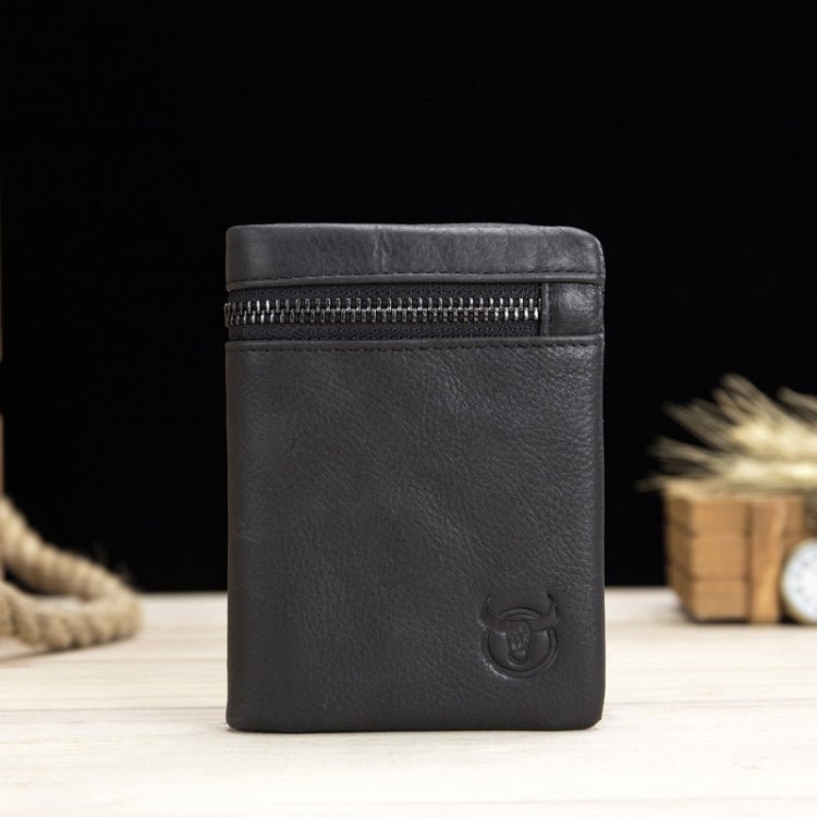 BULL CAPTAIN 03 Large-capacity Folding Multi-card Slot Cowhide Zipper Wallet Coin Clip(Black) Secondary image