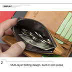 BULL CAPTAIN 03 Large - capacity Folding Multi - card Slot Cowhide Zipper Wallet Coin Clip(Brown) - British D'sire
