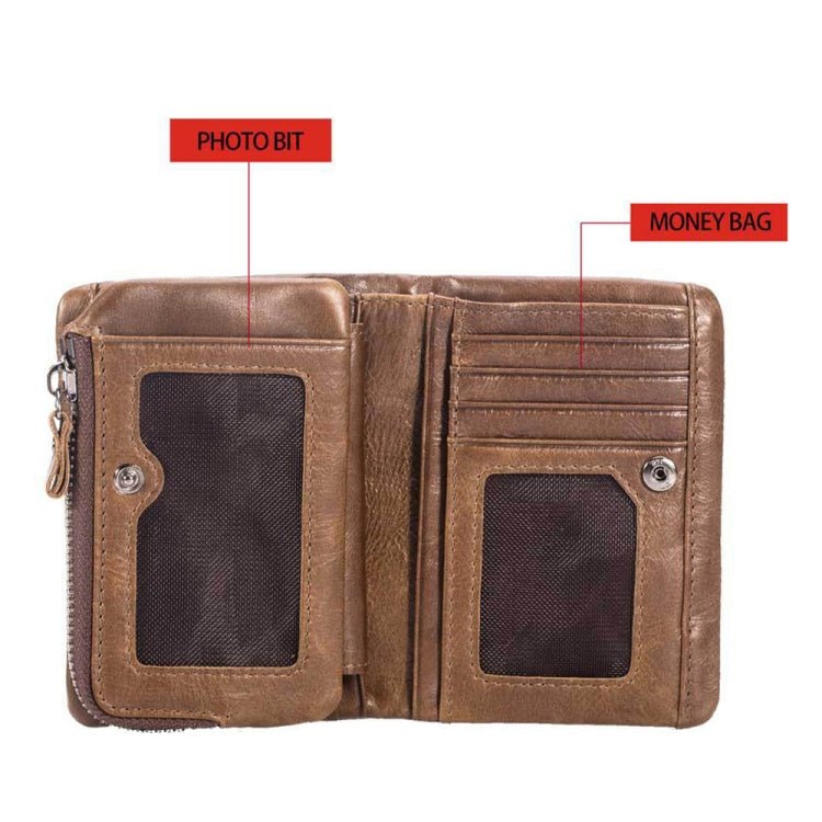 BULL CAPTAIN 03 Large - capacity Folding Multi - card Slot Cowhide Zipper Wallet Coin Clip(Brown) - British D'sire