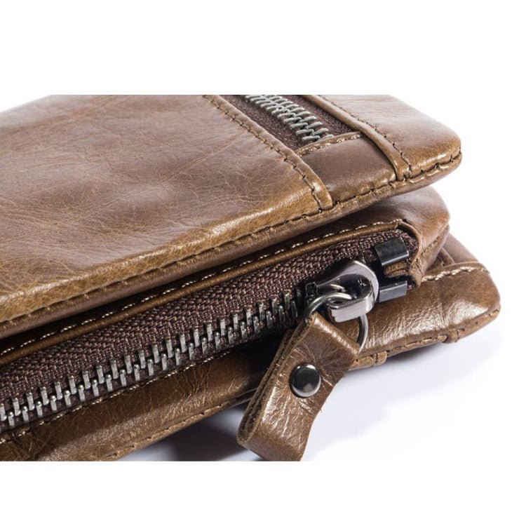 BULL CAPTAIN 03 Large - capacity Folding Multi - card Slot Cowhide Zipper Wallet Coin Clip(Brown) - British D'sire