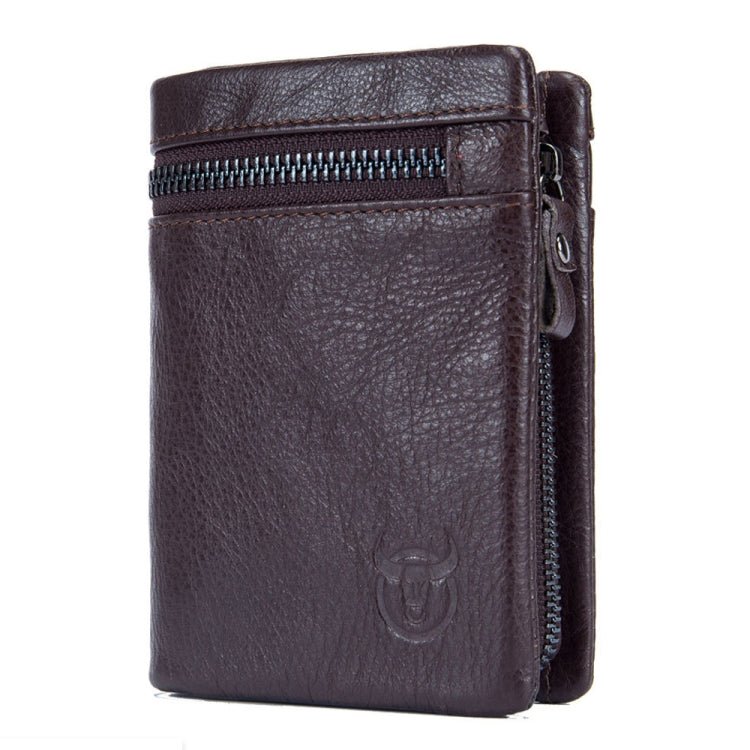 BULL CAPTAIN 03 Large - capacity Folding Multi - card Slot Cowhide Zipper Wallet Coin Clip(Brown) - British D'sire