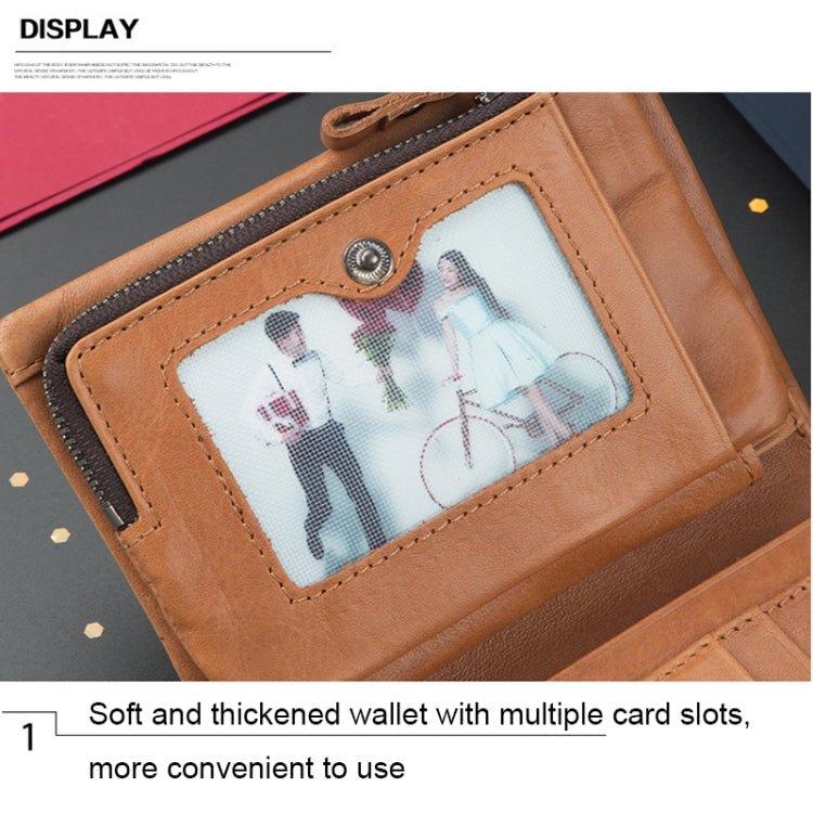 BULL CAPTAIN 03 Large - capacity Folding Multi - card Slot Cowhide Zipper Wallet Coin Clip(Brown) - British D'sire