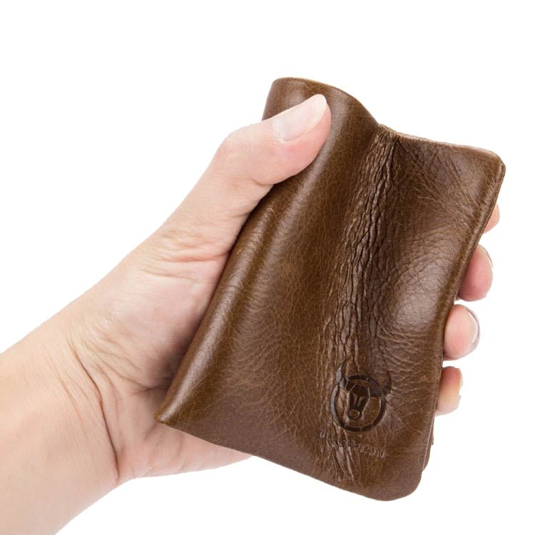BULL CAPTAIN 03 Large - capacity Folding Multi - card Slot Cowhide Zipper Wallet Coin Clip(Brown) - British D'sire