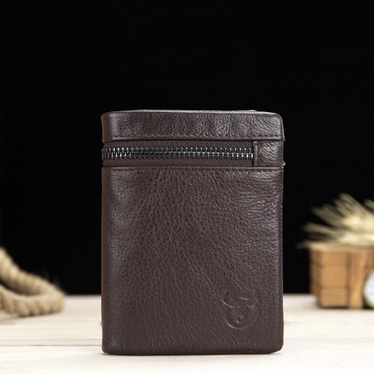 BULL CAPTAIN 03 Large-capacity Folding Multi-card Slot Cowhide Zipper Wallet Coin Clip(Brown) Secondary image