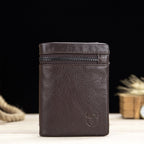 BULL CAPTAIN 03 Large - capacity Folding Multi - card Slot Cowhide Zipper Wallet Coin Clip(Brown) - British D'sire
