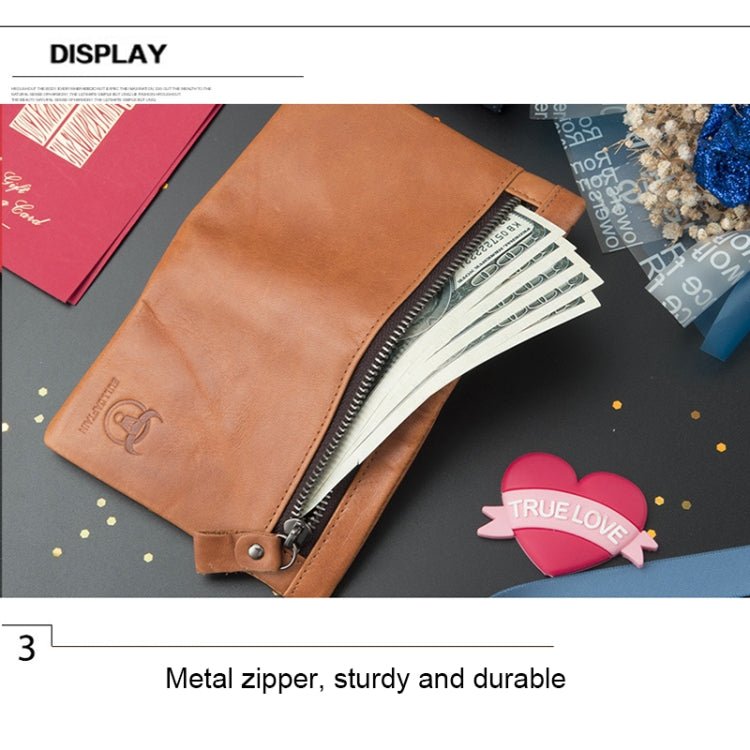 BULL CAPTAIN 03 Large - capacity Folding Multi - card Slot Cowhide Zipper Wallet Coin Clip(Brown) - British D'sire