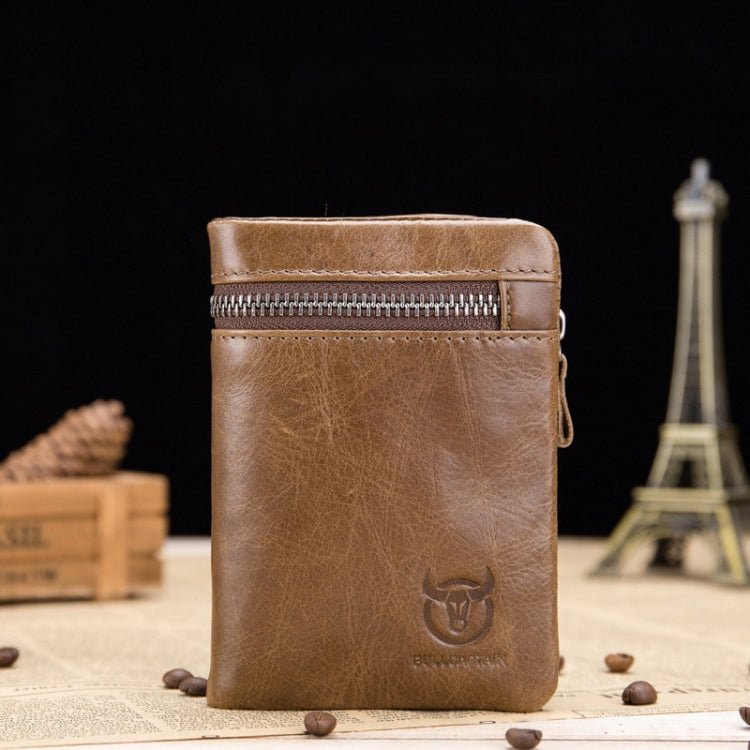 BULL CAPTAIN 03 Large-capacity Folding Multi-card Slot Cowhide Zipper Wallet Coin Clip(Yellow Brown) Secondary image