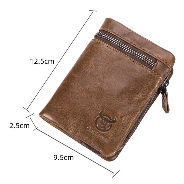 BULL CAPTAIN 03 Large - capacity Folding Multi - card Slot Cowhide Zipper Wallet Coin Clip(Yellow Brown) - British D'sire