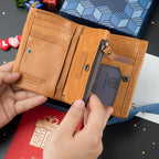 BULL CAPTAIN 03 Large - capacity Folding Multi - card Slot Cowhide Zipper Wallet Coin Clip(Yellow Brown) - British D'sire