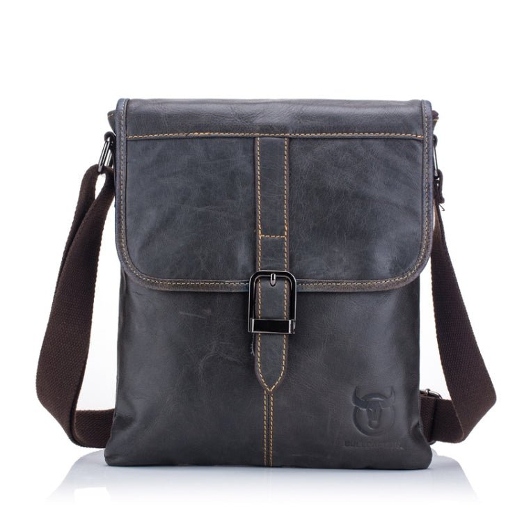 BULL CAPTAIN 034 Men Leather Shoulder Bag Sports Outdoor First - Layer Cowhide Bag(Iron Blue) - British D'sire Main image