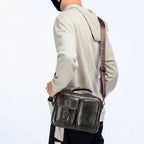BULL CAPTAIN 036 Men Leather Shoulder Bag Retro First - Layer Cowhide Messenger Bag(Beige) - British D'sire