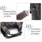 BULL CAPTAIN 042 Men Leather Single - shoulder Messenger Bag Cowhide Handheld Briefcase(Iron Cyan) - British D'sire