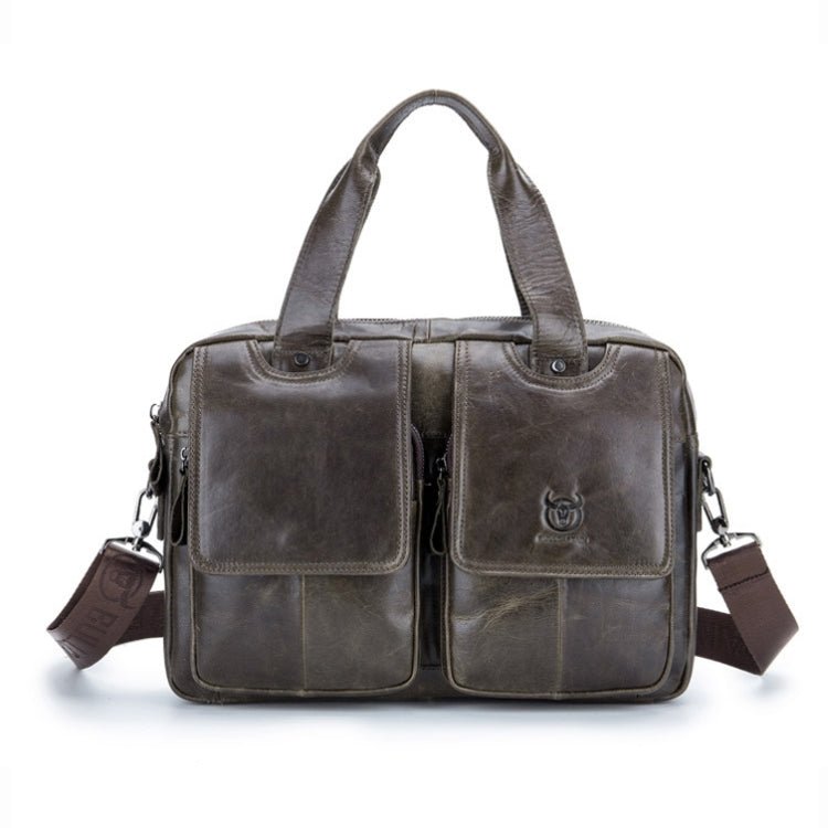 BULL CAPTAIN 042 Men Leather Single-shoulder Messenger Bag Cowhide Handheld Briefcase(Iron Cyan) Secondary image
