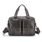 BULL CAPTAIN 042 Men Leather Single - shoulder Messenger Bag Cowhide Handheld Briefcase(Iron Cyan) - British D'sire