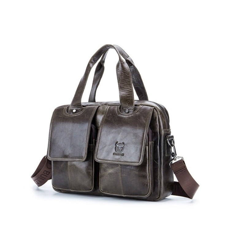 BULL CAPTAIN 042 Men Leather Single - shoulder Messenger Bag Cowhide Handheld Briefcase(Iron Cyan) - British D'sire Main image