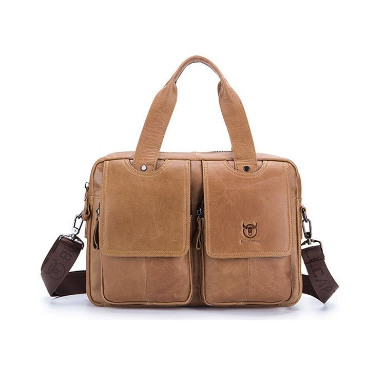 BULL CAPTAIN 042 Men Leather Single-shoulder Messenger Bag Cowhide Handheld Briefcase(Yellow Brown) Secondary image