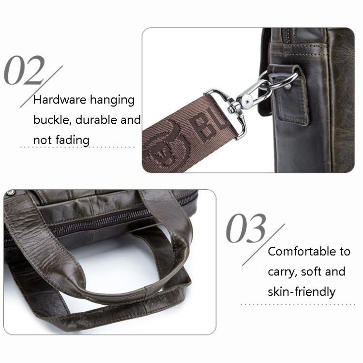 BULL CAPTAIN 042 Men Leather Single - shoulder Messenger Bag Cowhide Handheld Briefcase(Yellow Brown) - British D'sire