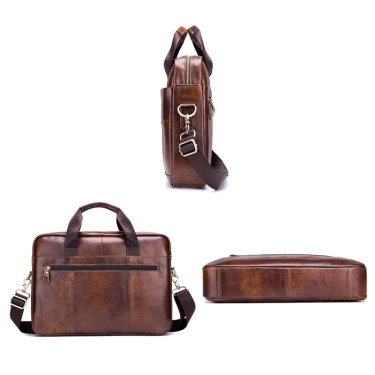 BULL CAPTAIN 044 14 Inch Handheld Computer Briefcase Men Leather Messenger Bag(Brown) Secondary image