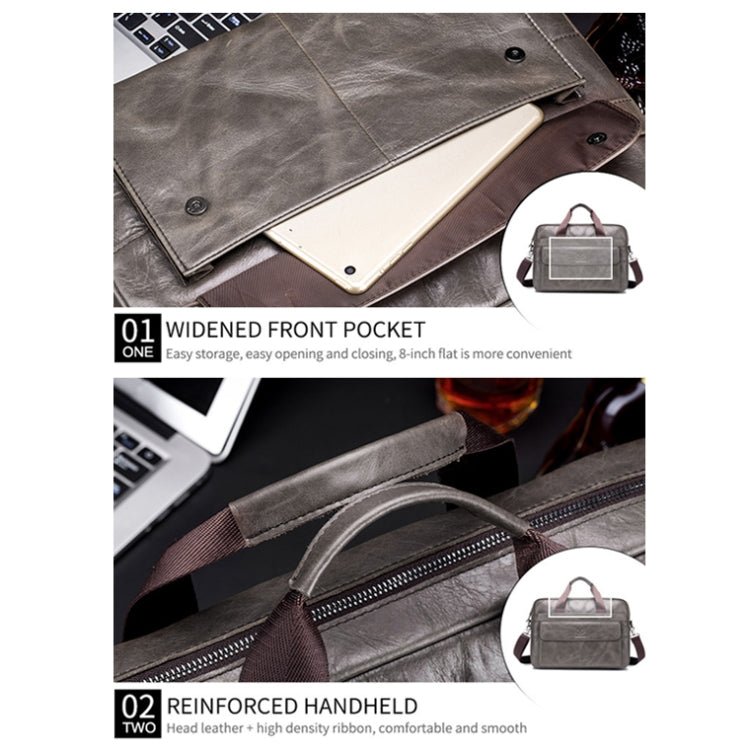 BULL CAPTAIN 046 Men Leather Briefcase First - Layer Cowhide Computer Handbag(Black) - British D'sire