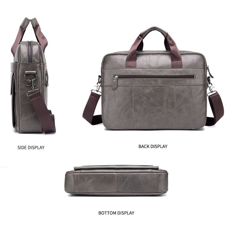 BULL CAPTAIN 046 Men Leather Briefcase First - Layer Cowhide Computer Handbag(Black) - British D'sire