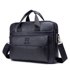 BULL CAPTAIN 046 Men Leather Briefcase First - Layer Cowhide Computer Handbag(Black) - British D'sire