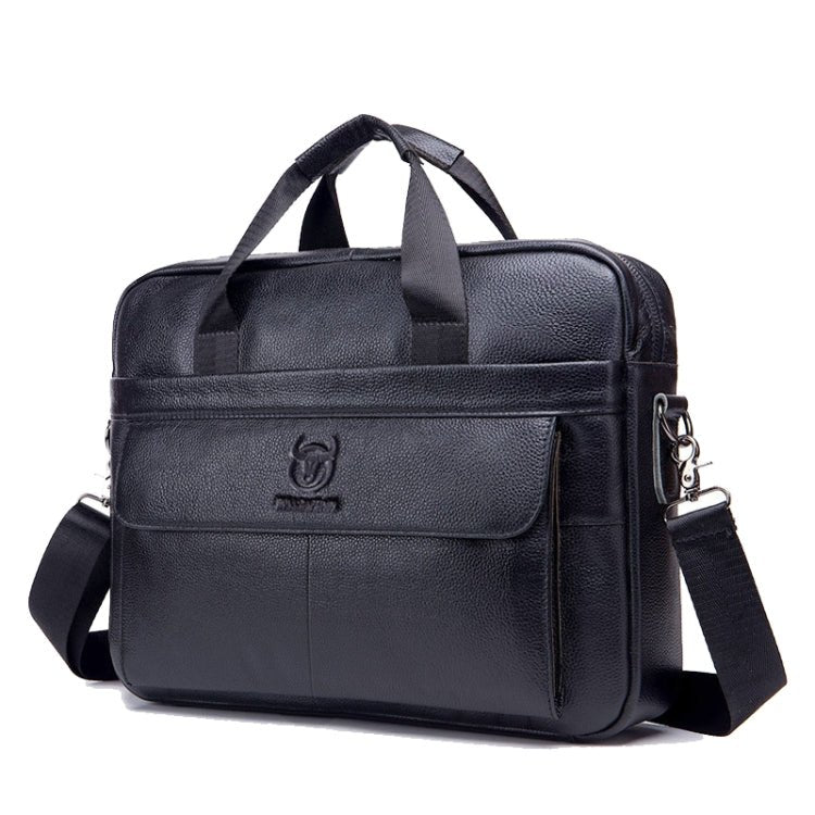 BULL CAPTAIN 046 Men Leather Briefcase First - Layer Cowhide Computer Handbag(Black) - British D'sire