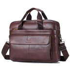 BULL CAPTAIN 046 Men Leather Briefcase First - Layer Cowhide Computer Handbag(Brown) - British D'sire
