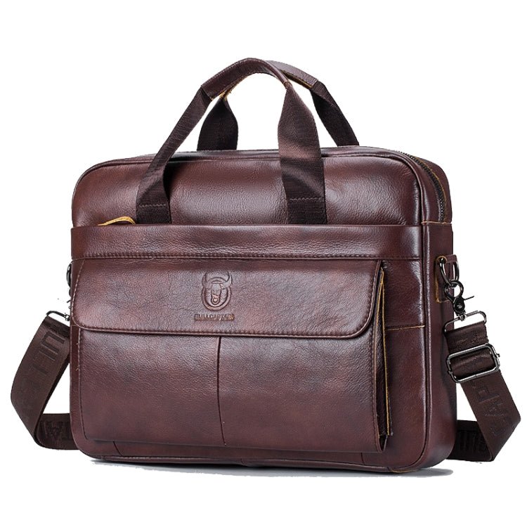 BULL CAPTAIN 046 Men Leather Briefcase First - Layer Cowhide Computer Handbag(Brown) - British D'sire
