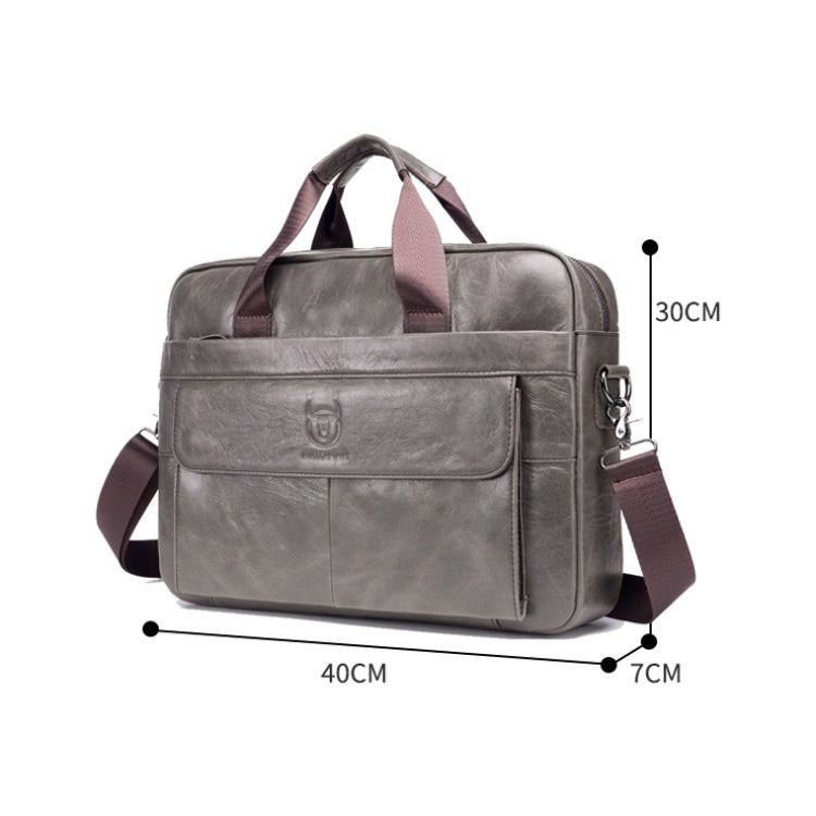 BULL CAPTAIN 046 Men Leather Briefcase First - Layer Cowhide Computer Handbag(Brown) - British D'sire