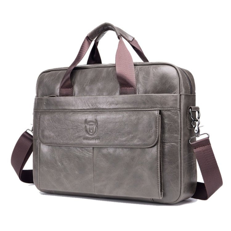 BULL CAPTAIN 046 Men Leather Briefcase First - Layer Cowhide Computer Handbag(Iron Gray) - British D'sire Main image