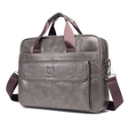 BULL CAPTAIN 046 Men Leather Briefcase First - Layer Cowhide Computer Handbag(Iron Gray) - British D'sire